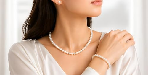 Buy Tirthi Classic White Pearl Necklace Set with Matching Stud Earrings for Women & Girls | Elegant Beaded Pearl Jewelry Set | Wedding, Party, Festive & Religious Functions Daily Wear Accessories at Amazon.in
