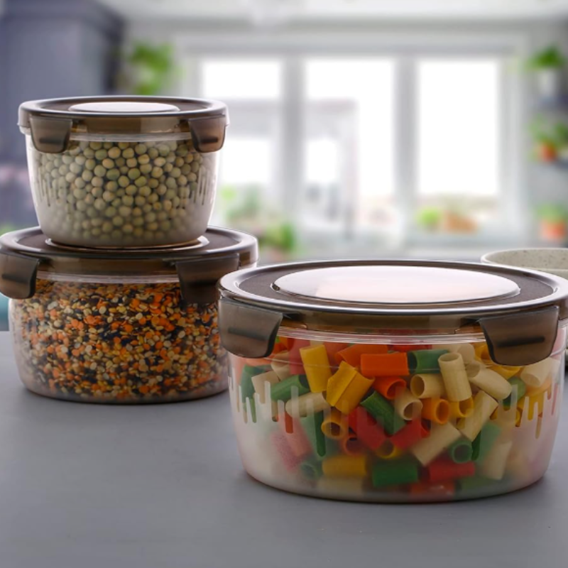 3 Pcs Food Storage Container Set – Airtight Plastic Kitchen Storage Boxes| Stackable & Hygienic (Random Color)