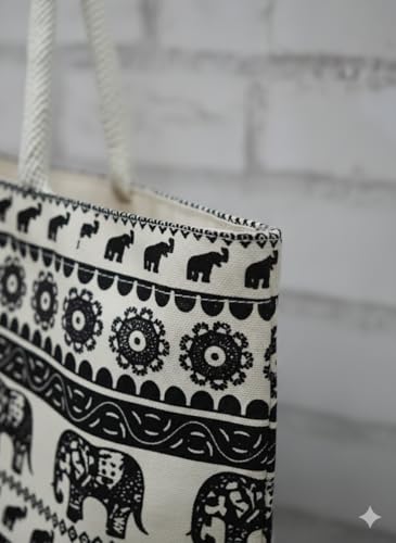 Buy PARA BOLA Large Canvas Tote Bag with Elephant Print – Reusable Grocery Bag, Eco-Friendly Shopping Bag, Travel Beach Tote with Durable Handles & Spacious Interior – 18x15 Inch Sturdy Shoulder Bag at Amazon.in