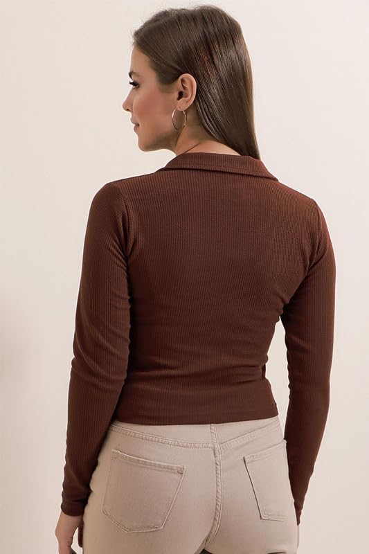 Dream Beauty Fashion Women's Polyester Collared Neck Long Sleeve Slim Fit Casual Tee Top, 23" Inches (Apple-01-Coffe Brown-Xl) : Amazon.in: Clothing & Accessories