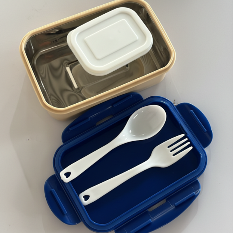 Kids Stainless Steel Lunch Box | Durable Inner Steel Tiffin with Plastic Outer | Easy Clean School Lunch Box (Random Color- Pack of 1)