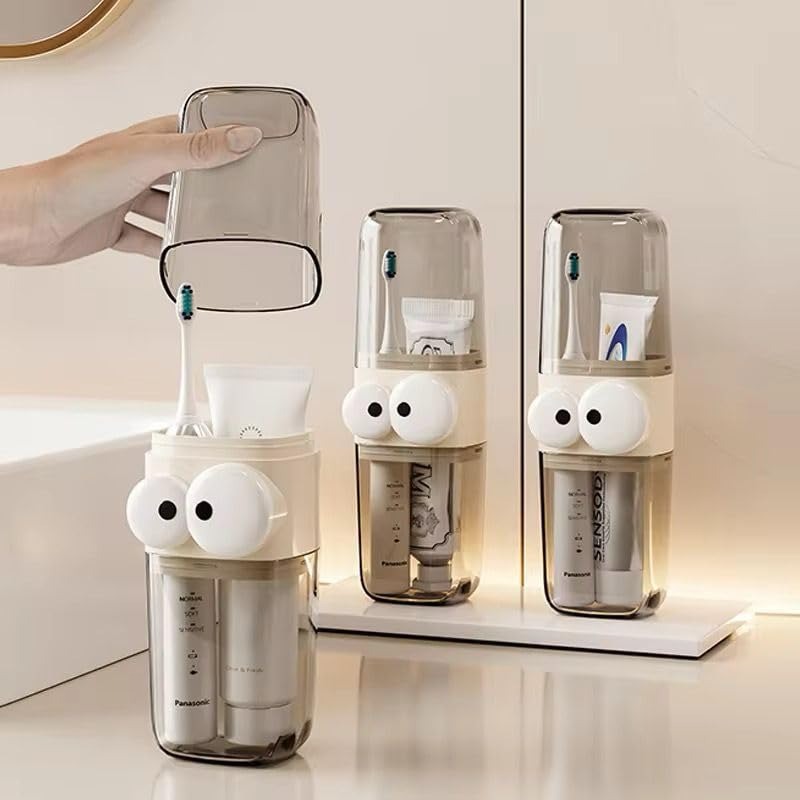 Transparent Toothbrush Case & Mouthwash Cup – Travel-Friendly 2-in-1 Set (1 Pc)
