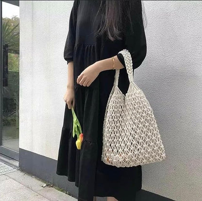 Buy R.R.LALA Womens Macrame Relaxed Fit Woven Casual Beach Bags Tote Knitted Mesh Shoulder String Straw Grocery Shopping Handbag Travel Net Color: Off White at Amazon.in
