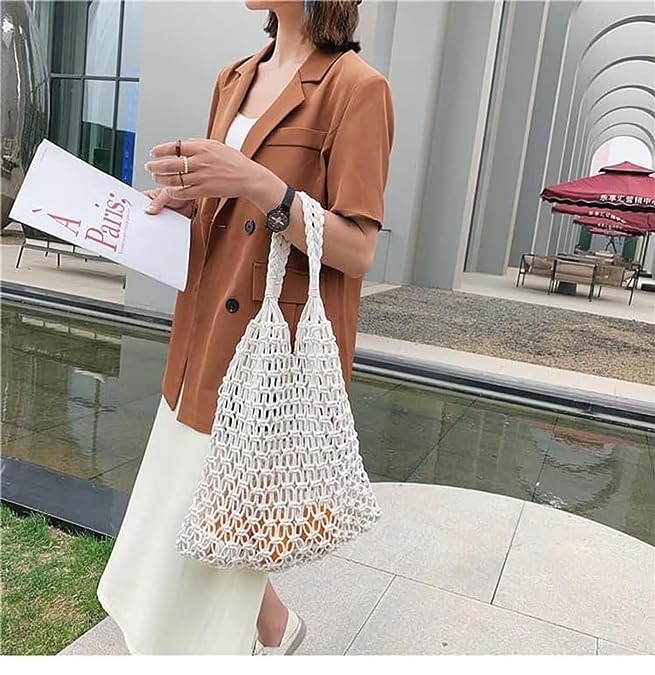 Buy R.R.LALA Womens Macrame Relaxed Fit Woven Casual Beach Bags Tote Knitted Mesh Shoulder String Straw Grocery Shopping Handbag Travel Net Color: Off White at Amazon.in