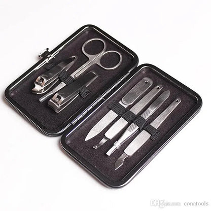 7 Pcs Stainless Steel Nail Tools Set – Professional Manicure & Pedicure Kit with Leather Case (Random Prints)