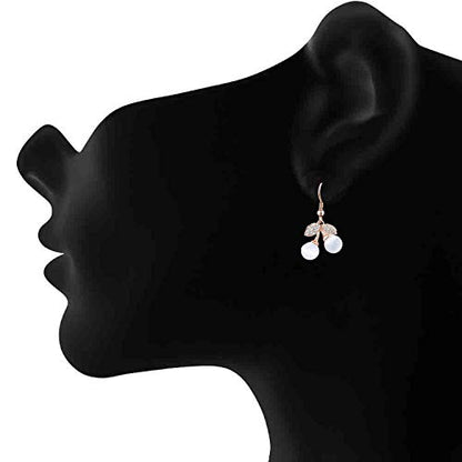 Om Jewells Valentine Gift Crystal Jewellery Rose Gold Plated Dangling Cherry Shape Stylish Pendant Necklace Set With Earrings Studded Artificial Pearls For Girls And Women Ps1000730 : Amazon.in: Jewellery