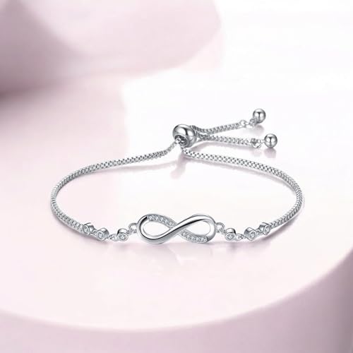 Buy Nilu's Collection Infinity Shape Cubic Zirconia Diamond Bracelet for Women, Jewelry for Gift, Adjustable Charm Bracelet (Silver) at Amazon.in