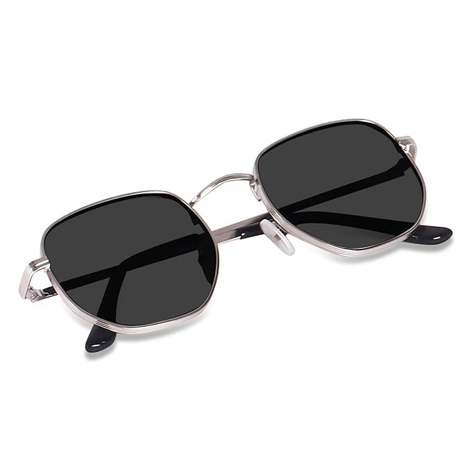 Buy SUNFRIZ Small Octagonal Polarized Sunglasses for Women Men, Classic Retro Metal Frame, UV400 Protection, Black Lens, Gold-Black at Amazon.in