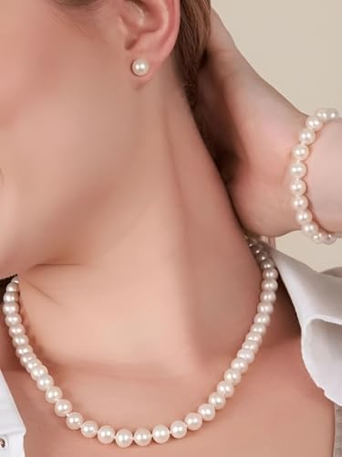 Buy Tirthi Classic White Pearl Necklace Set with Matching Stud Earrings for Women & Girls | Elegant Beaded Pearl Jewelry Set | Wedding, Party, Festive & Religious Functions Daily Wear Accessories at Amazon.in