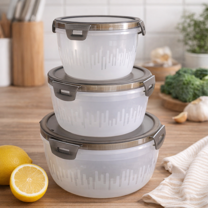 3 Pcs Food Storage Container Set – Airtight Plastic Kitchen Storage Boxes| Stackable & Hygienic (Random Color)