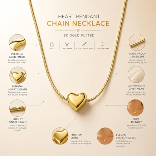 MEENAZ pendant necklace chain for women girls Love anti tarnish stainless steel gold stylish Neck Chain | Heart Locket | Modern Design | Birthday Gift Valentine| Aesthetic Jewellery for women | Accessories : Amazon.in: Jewellery