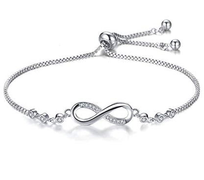 Buy Nilu's Collection Infinity Shape Cubic Zirconia Diamond Bracelet for Women, Jewelry for Gift, Adjustable Charm Bracelet (Silver) at Amazon.in