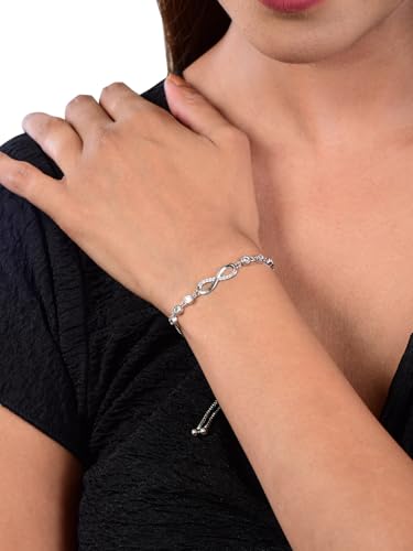 Buy Nilu's Collection Infinity Shape Cubic Zirconia Diamond Bracelet for Women, Jewelry for Gift, Adjustable Charm Bracelet (Silver) at Amazon.in