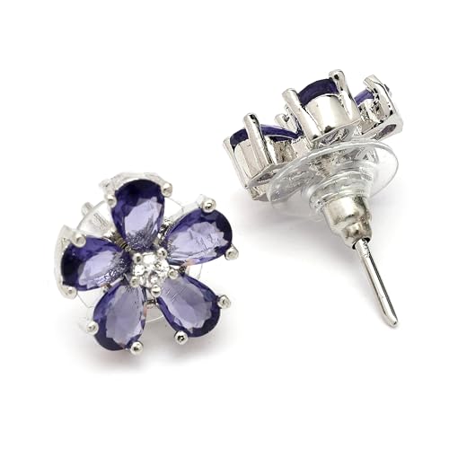 Buy ZENEME Rhodium Plated Silver Toned American Diamond Studded Floral Shaped Pendant Chain With Earrings Jewellery Set For Women And Girls (Purple) at Amazon.in