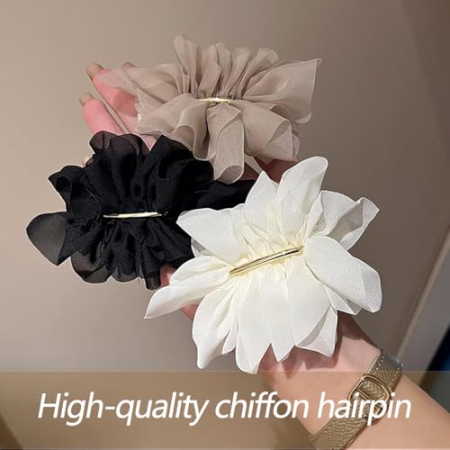 ZIBUYU® 3 PC Chiffon Large Flower Hair Clips for Women, French Barrette Pins for Low Ponytail, Hair Clutcher Accessories for Women Stylish in White, Beige, Black for Daily, Parties, and Girls Gifts : Amazon.in: Jewellery