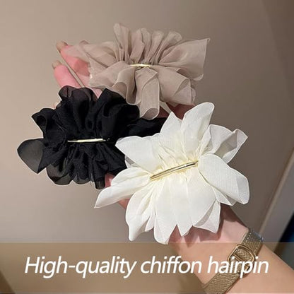 ZIBUYU® 3 PC Chiffon Large Flower Hair Clips for Women, French Barrette Pins for Low Ponytail, Hair Clutcher Accessories for Women Stylish in White, Beige, Black for Daily, Parties, and Girls Gifts : Amazon.in: Jewellery