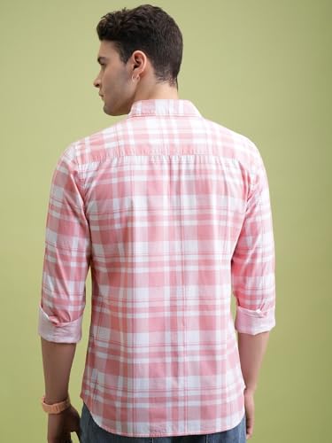 Highlander Men Cotton Slim Fit Shirt (PHSH000014_LT Pink/White L) : Amazon.in: Clothing & Accessories