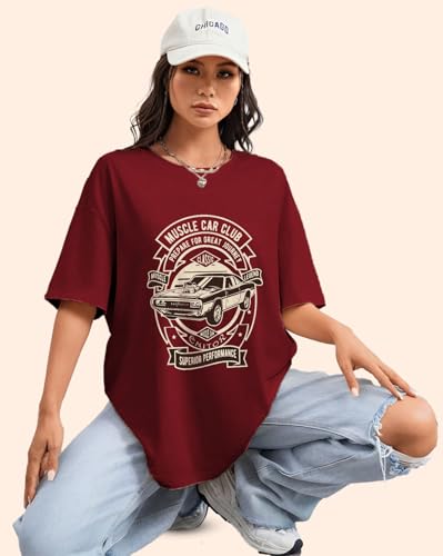 Buy AUSK Oversized T-Shirt for Womens | Graphic Front Printed Loose fit Womens Tshirt at Amazon.in