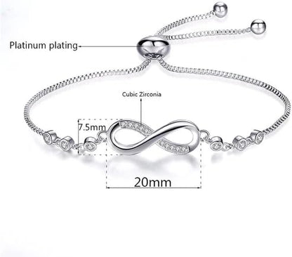Buy Nilu's Collection Infinity Shape Cubic Zirconia Diamond Bracelet for Women, Jewelry for Gift, Adjustable Charm Bracelet (Silver) at Amazon.in