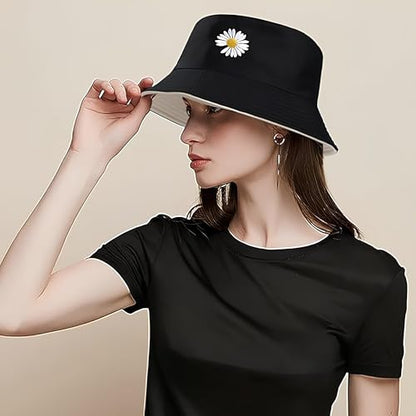 Buy Panchhi Store Women Bucket Cap Foldable Cotton Two Tone Dual Color Sun Beach Hat Fisherman Hat Casual Outdoor Cap Lovely Bomber Hats for Women Men Boy Girl, Washable & Reusable - Black at Amazon.in