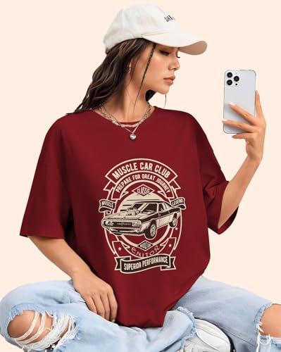 Buy AUSK Oversized T-Shirt for Womens | Graphic Front Printed Loose fit Womens Tshirt at Amazon.in