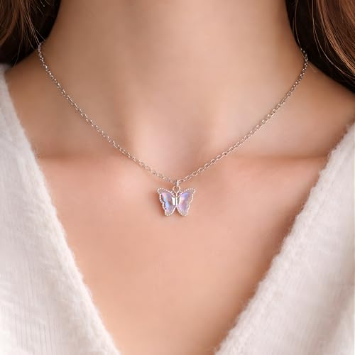 Buy EMEROSA Butterfly Pendant Necklace for Women | Silver Toned Alloy Chain | Purple Crystal Butterfly Locket | Dainty Aesthetic Jewelry | Birthday Valentine Gift for Girlfriend Wife Girls at Amazon.in