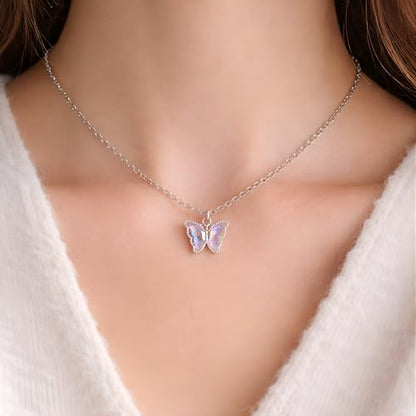 Buy EMEROSA Butterfly Pendant Necklace for Women | Silver Toned Alloy Chain | Purple Crystal Butterfly Locket | Dainty Aesthetic Jewelry | Birthday Valentine Gift for Girlfriend Wife Girls at Amazon.in
