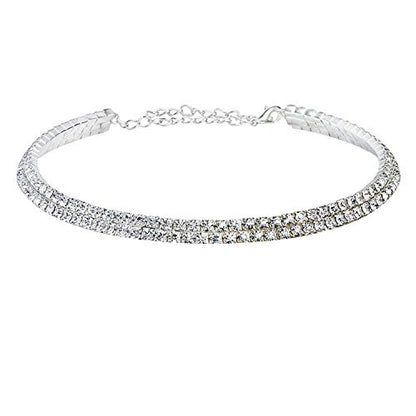 YouBella Fashion Jewellery Silver Crystal Rhinestone Choker Necklace for Women.(Valentine Gift Special). (Two line) : Amazon.in: Fashion