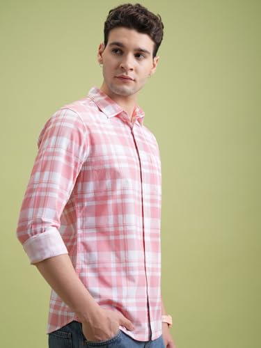 Highlander Men Cotton Slim Fit Shirt (PHSH000014_LT Pink/White L) : Amazon.in: Clothing & Accessories