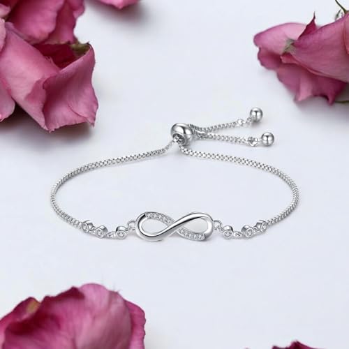 Buy Nilu's Collection Infinity Shape Cubic Zirconia Diamond Bracelet for Women, Jewelry for Gift, Adjustable Charm Bracelet (Silver) at Amazon.in