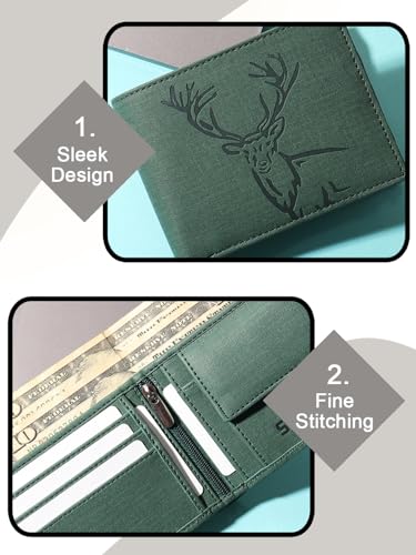 Buy SAMTROH Vegan Leather Wallet for Men | Vintage Printed | Premium Vegan Leather Craftsmanship | 3 Card Slots I 2 Cash Compartments & Secret Slots | 1 CoinPocket (Deer, Green) at Amazon.in