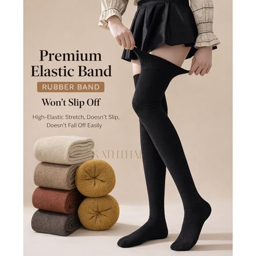 Buy Kaththai Wool Warm Thigh High Socks for Women | Soft & Breathable Knit Thermal Leg Warmers | Versatile Multi-Way Wear, Knee-Length Winter Socks | Winter & Fall Essential (IN, Alpha, Free Size, Black) at Amazon.in