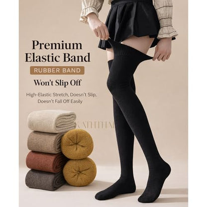 Buy Kaththai Wool Warm Thigh High Socks for Women | Soft & Breathable Knit Thermal Leg Warmers | Versatile Multi-Way Wear, Knee-Length Winter Socks | Winter & Fall Essential (IN, Alpha, Free Size, Black) at Amazon.in
