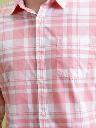 Highlander Men Cotton Slim Fit Shirt (PHSH000014_LT Pink/White L) : Amazon.in: Clothing & Accessories