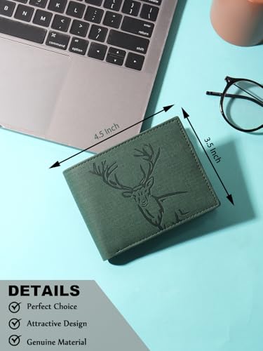 Buy SAMTROH Vegan Leather Wallet for Men | Vintage Printed | Premium Vegan Leather Craftsmanship | 3 Card Slots I 2 Cash Compartments & Secret Slots | 1 CoinPocket (Deer, Green) at Amazon.in