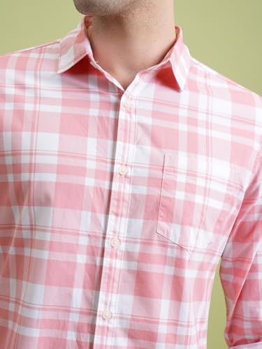 Highlander Men Cotton Slim Fit Shirt (PHSH000014_LT Pink/White L) : Amazon.in: Clothing & Accessories