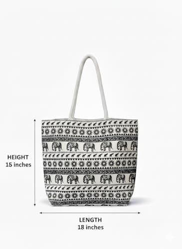 Buy PARA BOLA Large Canvas Tote Bag with Elephant Print – Reusable Grocery Bag, Eco-Friendly Shopping Bag, Travel Beach Tote with Durable Handles & Spacious Interior – 18x15 Inch Sturdy Shoulder Bag at Amazon.in