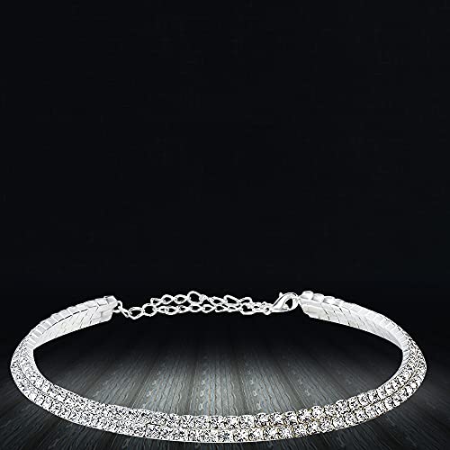 YouBella Fashion Jewellery Silver Crystal Rhinestone Choker Necklace for Women.(Valentine Gift Special). (Two line) : Amazon.in: Fashion