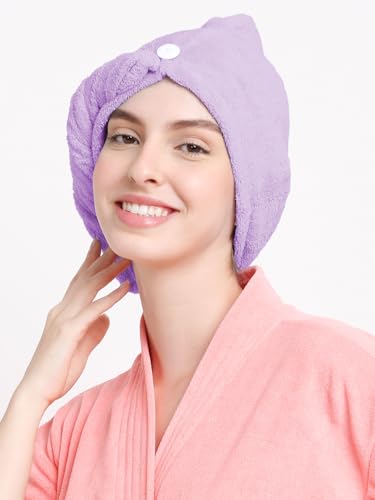 Cortina Microfiber 380 TC Hair Towel Cap,Soft Absorbent Quick Drying Cap for Curly Thick Hair,Wrap Cap for Women Girls-Pack of 1,Purple : Amazon.in: Beauty
