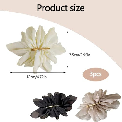 ZIBUYU® 3 PC Chiffon Large Flower Hair Clips for Women, French Barrette Pins for Low Ponytail, Hair Clutcher Accessories for Women Stylish in White, Beige, Black for Daily, Parties, and Girls Gifts : Amazon.in: Jewellery