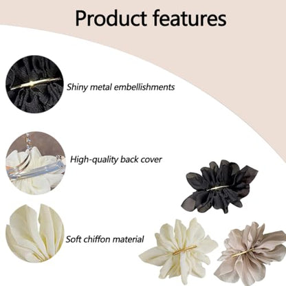 ZIBUYU® 3 PC Chiffon Large Flower Hair Clips for Women, French Barrette Pins for Low Ponytail, Hair Clutcher Accessories for Women Stylish in White, Beige, Black for Daily, Parties, and Girls Gifts : Amazon.in: Jewellery