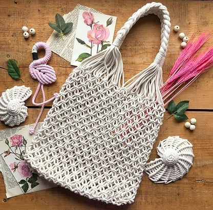 Buy R.R.LALA Womens Macrame Relaxed Fit Woven Casual Beach Bags Tote Knitted Mesh Shoulder String Straw Grocery Shopping Handbag Travel Net Color: Off White at Amazon.in