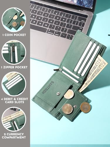 Buy SAMTROH Vegan Leather Wallet for Men | Vintage Printed | Premium Vegan Leather Craftsmanship | 3 Card Slots I 2 Cash Compartments & Secret Slots | 1 CoinPocket (Deer, Green) at Amazon.in