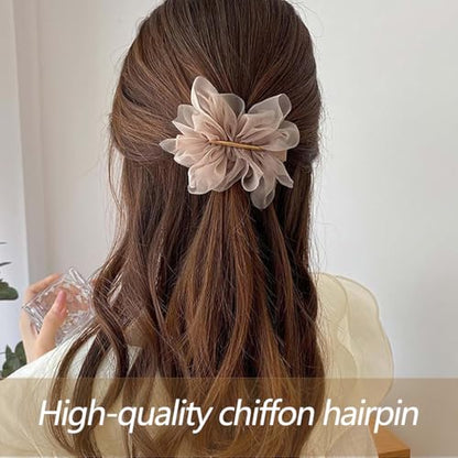 ZIBUYU® 3 PC Chiffon Large Flower Hair Clips for Women, French Barrette Pins for Low Ponytail, Hair Clutcher Accessories for Women Stylish in White, Beige, Black for Daily, Parties, and Girls Gifts : Amazon.in: Jewellery