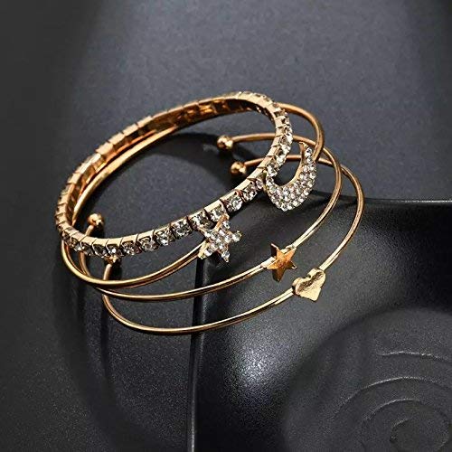 Fashion Frill Bracelet For Women Star Moon Design AD Studded Multi Layered Gold Plated Cuff Bangle Bracelet For Women Girls Stackable Bracelet Womens Jewellery : Amazon.in: Jewellery