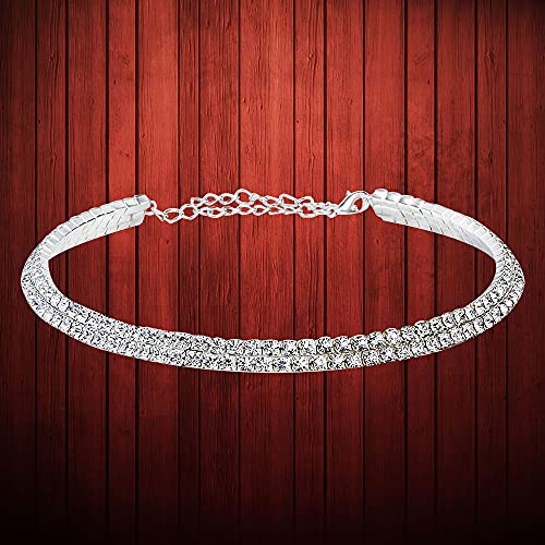 YouBella Fashion Jewellery Silver Crystal Rhinestone Choker Necklace for Women.(Valentine Gift Special). (Two line) : Amazon.in: Fashion