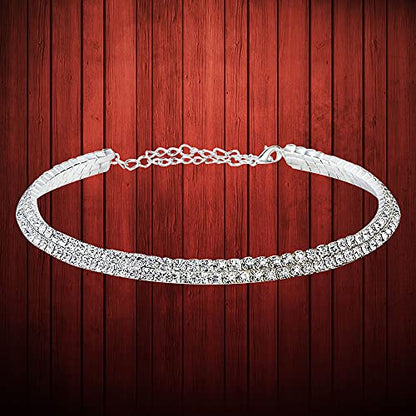 YouBella Fashion Jewellery Silver Crystal Rhinestone Choker Necklace for Women.(Valentine Gift Special). (Two line) : Amazon.in: Fashion