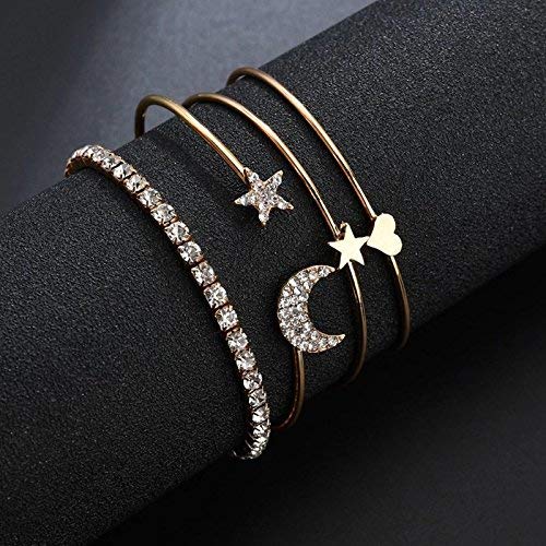 Fashion Frill Bracelet For Women Star Moon Design AD Studded Multi Layered Gold Plated Cuff Bangle Bracelet For Women Girls Stackable Bracelet Womens Jewellery : Amazon.in: Jewellery