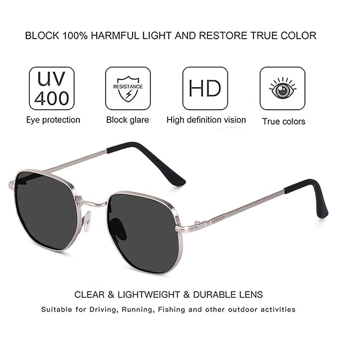 Buy SUNFRIZ Small Octagonal Polarized Sunglasses for Women Men, Classic Retro Metal Frame, UV400 Protection, Black Lens, Gold-Black at Amazon.in
