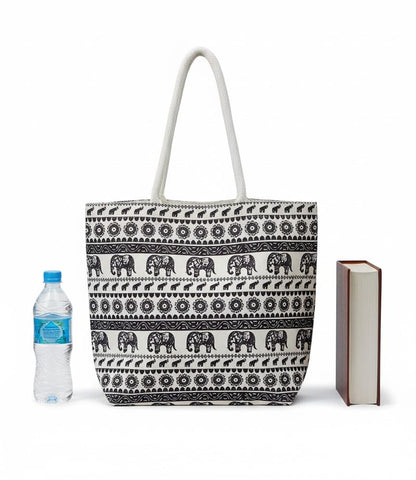 Buy PARA BOLA Large Canvas Tote Bag with Elephant Print – Reusable Grocery Bag, Eco-Friendly Shopping Bag, Travel Beach Tote with Durable Handles & Spacious Interior – 18x15 Inch Sturdy Shoulder Bag at Amazon.in